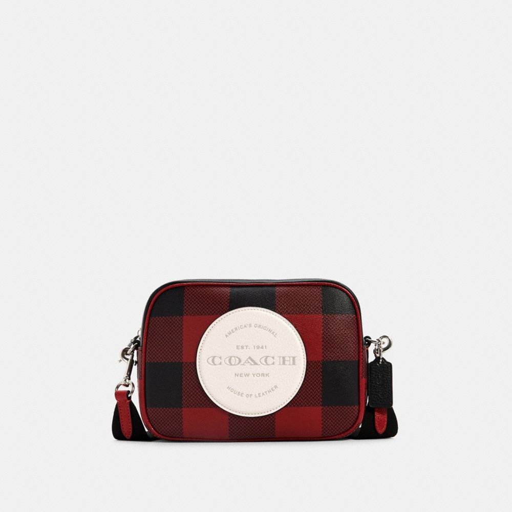 COACH C1550 - DEMPSEY CAMERA BAG WITH BUFFALO PLAID PRINT AND COACH PATCH SV/BLACK/1941 RED MULTI