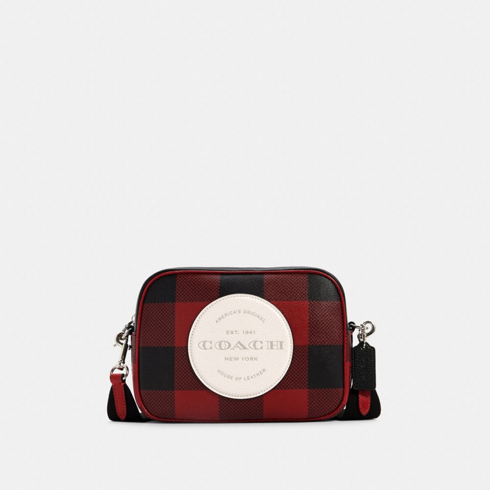 COACH C1550 Dempsey Camera Bag With Buffalo Plaid Print And Coach Patch SV/BLACK/1941 RED MULTI