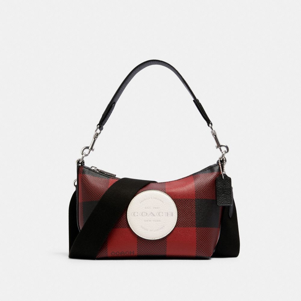 DEMPSEY SHOULDER BAG WITH BUFFALO PLAID PRINT AND COACH PATCH - C1551 - SV/BLACK/1941 RED MULTI
