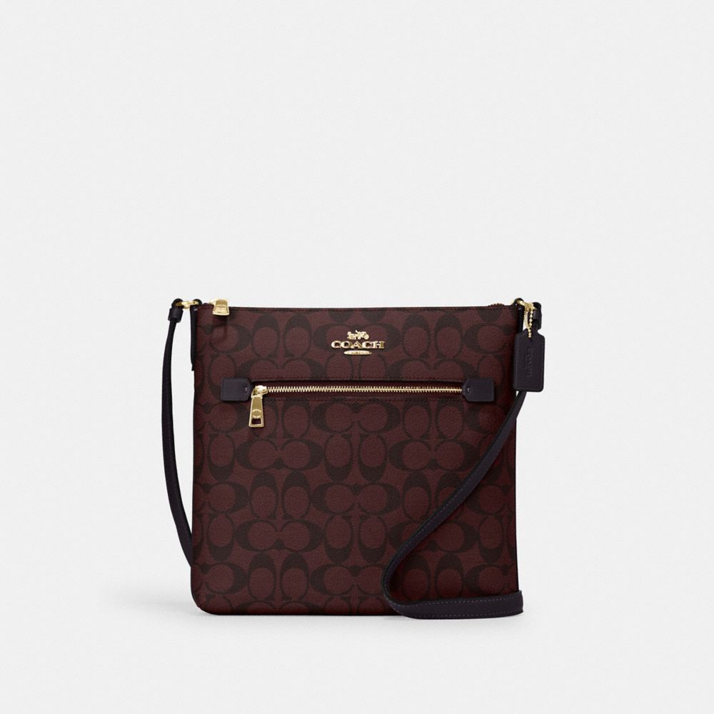 COACH C1554 Rowan File Bag In Signature Canvas Gold/Oxblood Multi