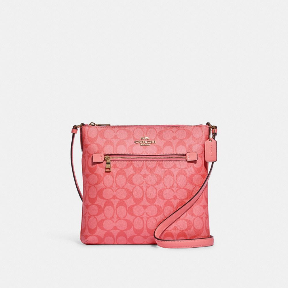 COACH C1554 - Rowan File Bag In Signature Canvas GOLD/PINK LEMONADE