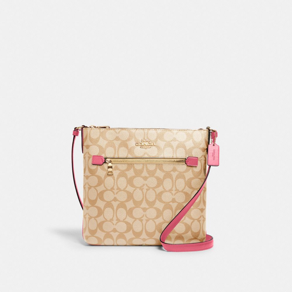 COACH C1554 Rowan File Bag In Signature Canvas IM/LIGHT KHAKI/CONFETTI PINK