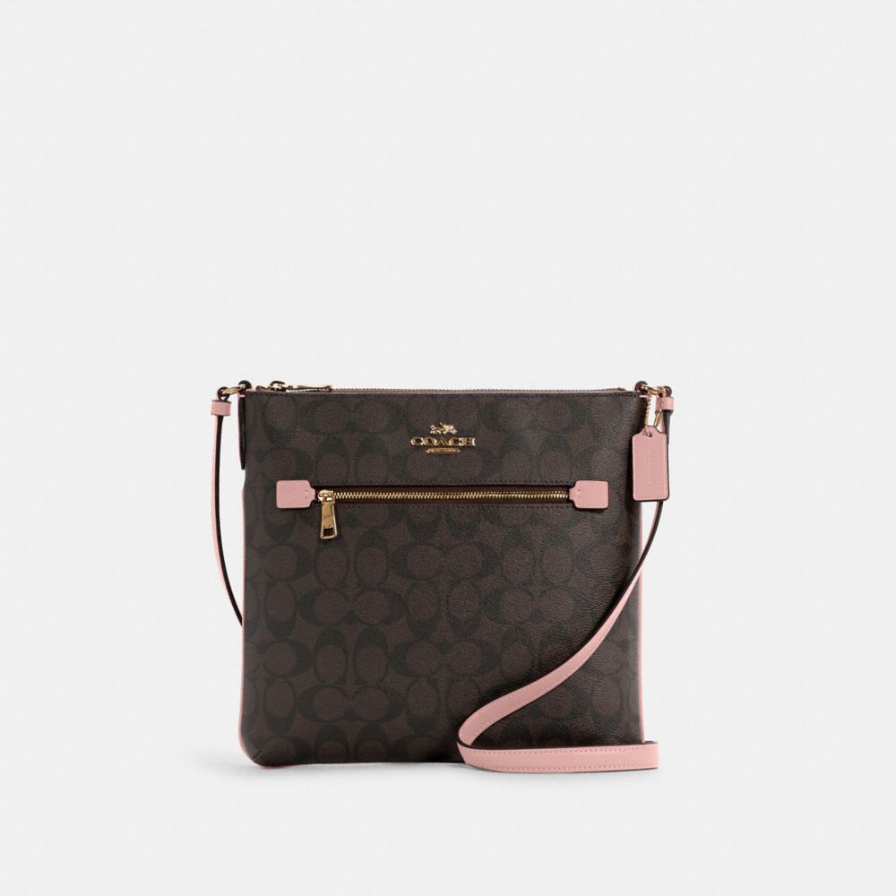 COACH C1554 - Rowan File Bag In Signature Canvas GOLD/BROWN SHELL PINK