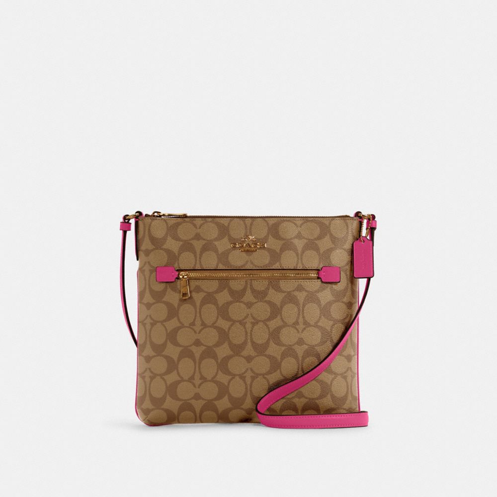 Rowan File Bag In Signature Canvas - GOLD/KHAKI/BOLD PINK - COACH C1554