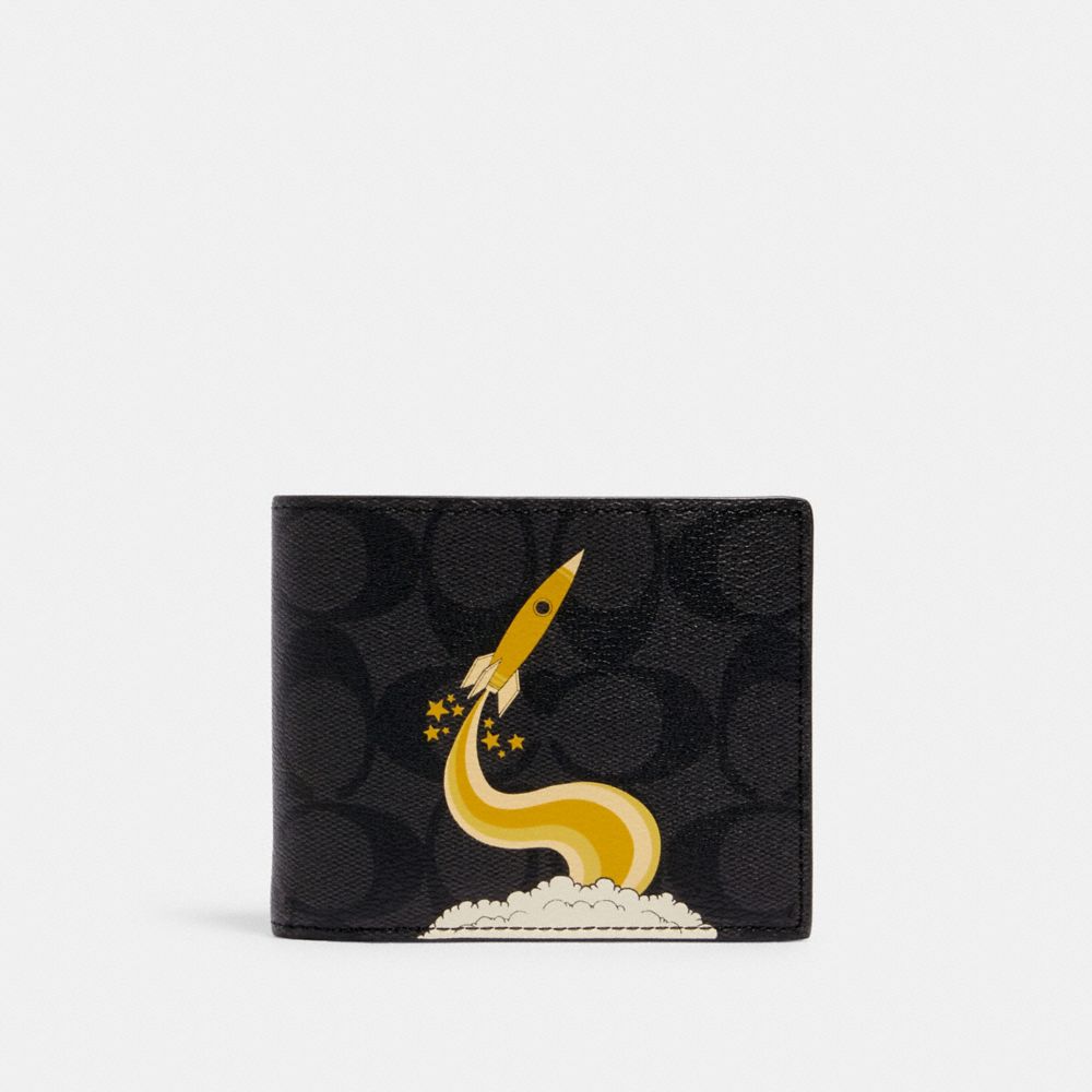 COACH C1605 3-IN-1 WALLET IN SIGNATURE CANVAS WITH TRIUMPH MOTIF QB/BLACK YELLOW