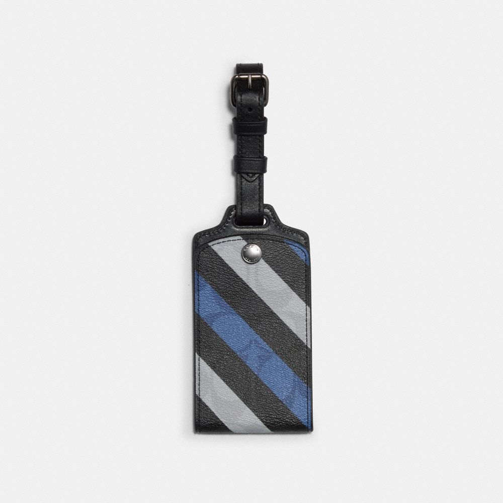 COACH C1609 - LUGGAGE TAG IN SIGNATURE CANVAS WITH DIAGONAL STRIPE PRINT QB/BLUE MULTI