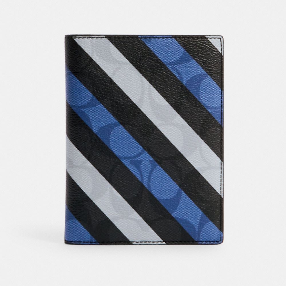 PASSPORT CASE IN SIGNATURE CANVAS WITH DIAGONAL STRIPE PRINT - QB/BLUE MULTI - COACH C1610