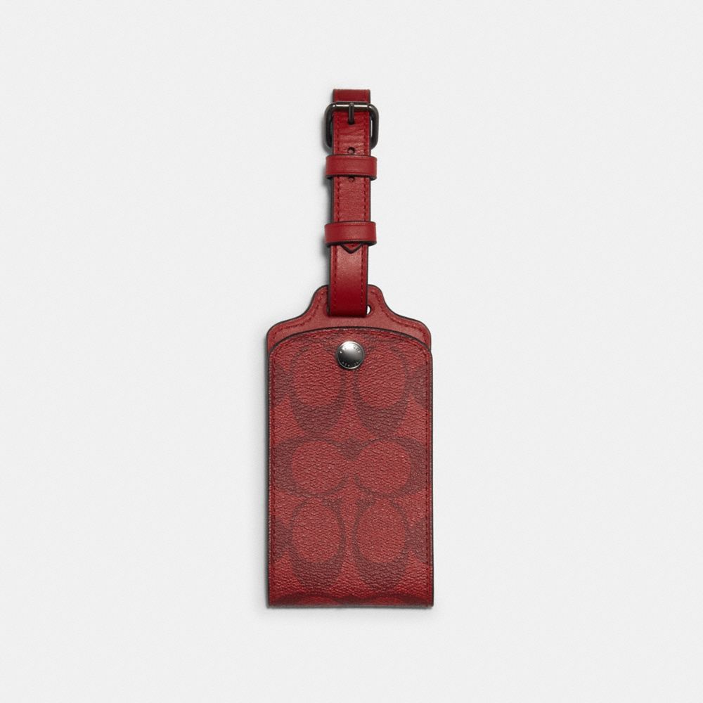 COACH C1614 Luggage Tag In Signature Canvas QB/CHERRY