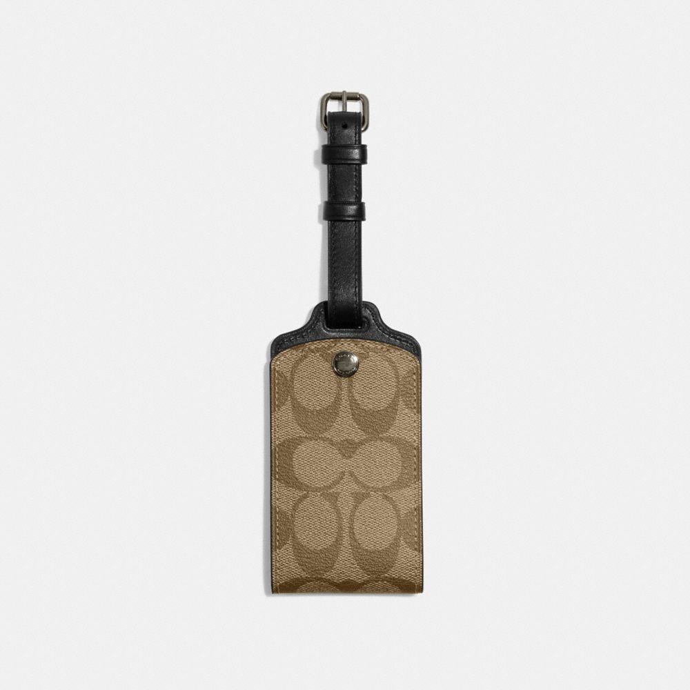 COACH C1614 Luggage Tag In Signature Canvas GUNMETAL/KHAKI