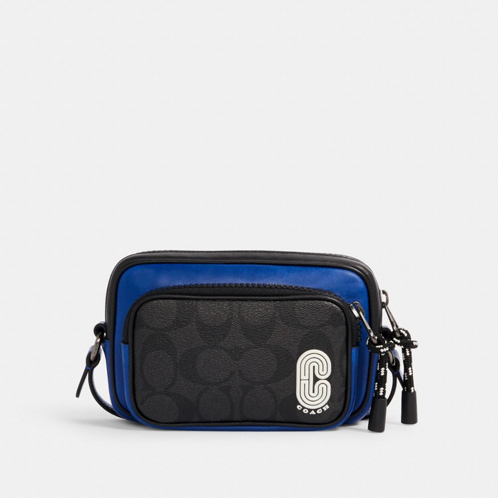 MINI EDGE DOUBLE POUCH CROSSBODY IN COLORBLOCK SIGNATURE CANVAS - QB/SPORT BLUE MULTI - COACH C1643