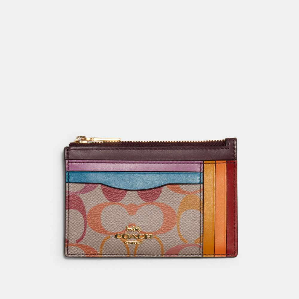 COACH XL MINI SKINNY ID CASE IN RAINBOW SIGNATURE CANVAS - IM/KHAKI MULTI - C1655