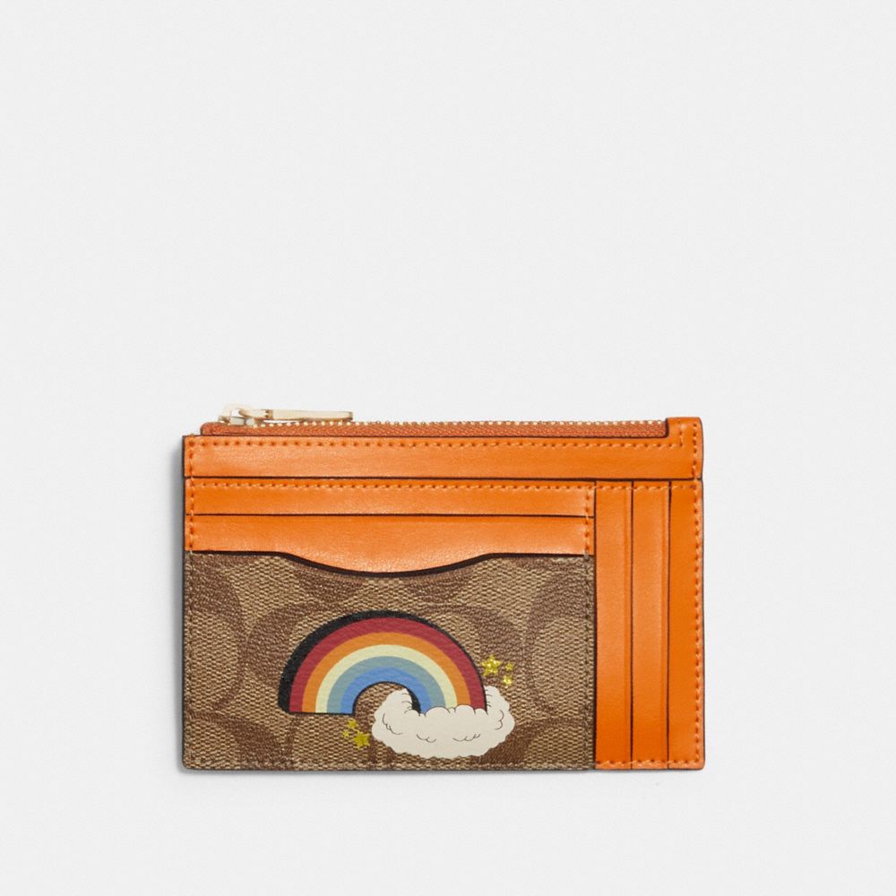 COACH C1656 XL MINI SKINNY ID CASE IN SIGNATURE CANVAS WITH RAINBOW IM/KHAKI MULTI