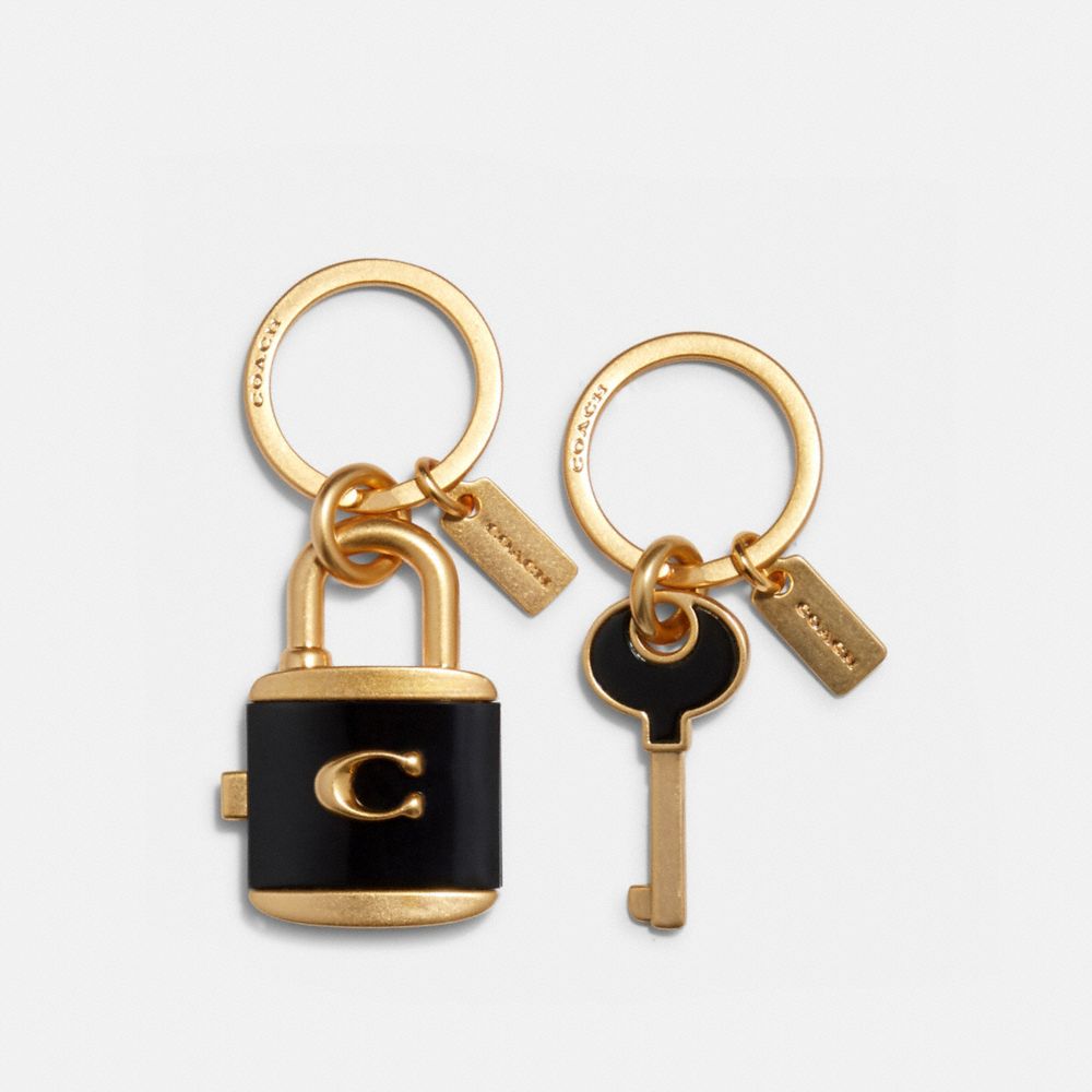 COACH Lock And Key Bag Charm Key Ring - GOLD/BLACK - C1679