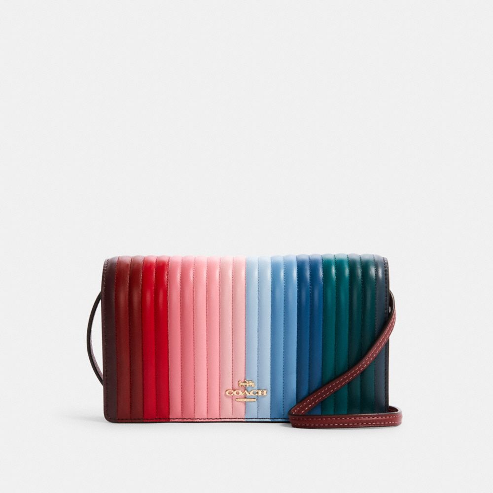 COACH C1711 Anna Foldover Crossbody Clutch With Rainbow Linear Quilting IM/CANDY PINK MULTI