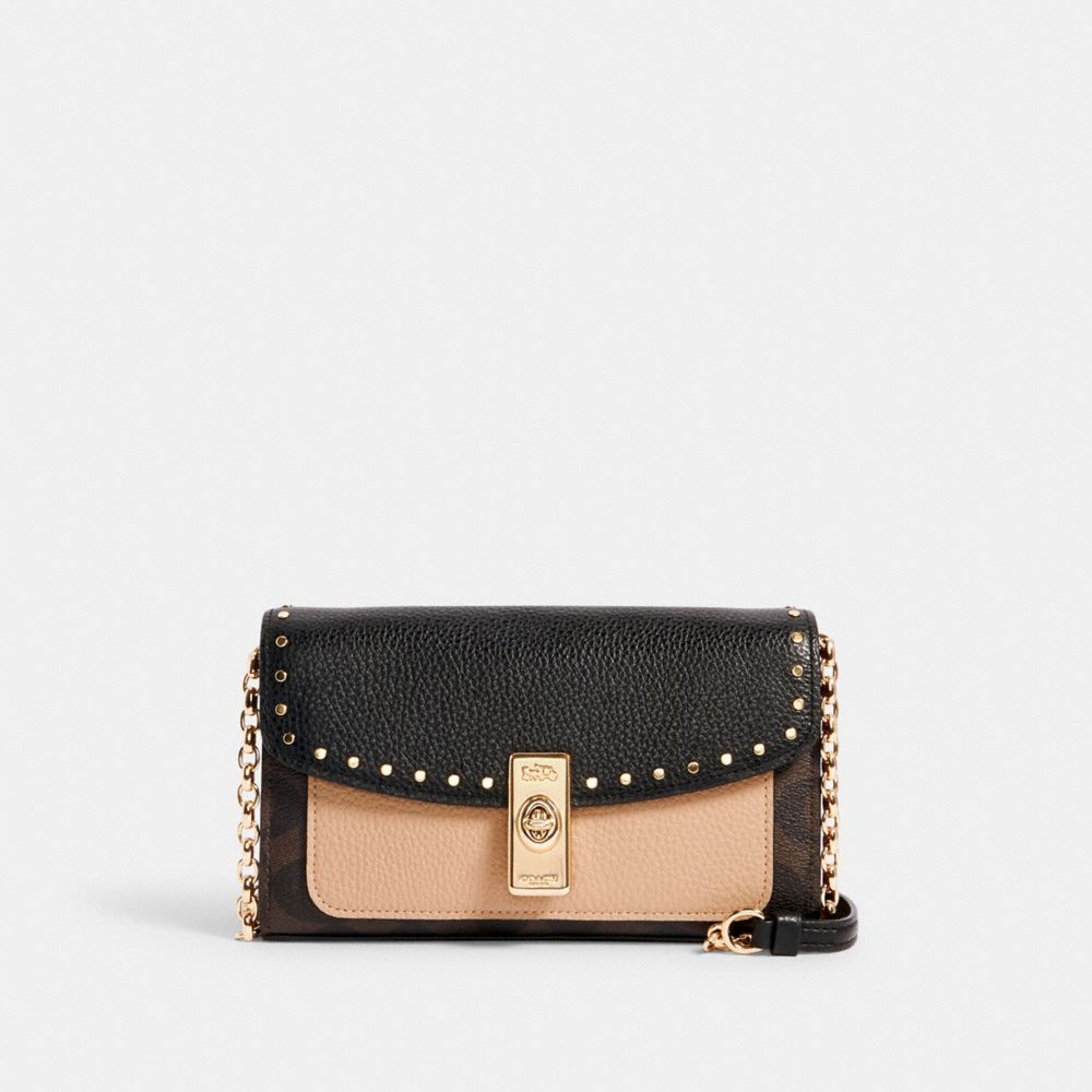 Lane Crossbody In Signature Canvas With Rivets - GOLD/BROWN TAUPE MULTI - COACH C1723