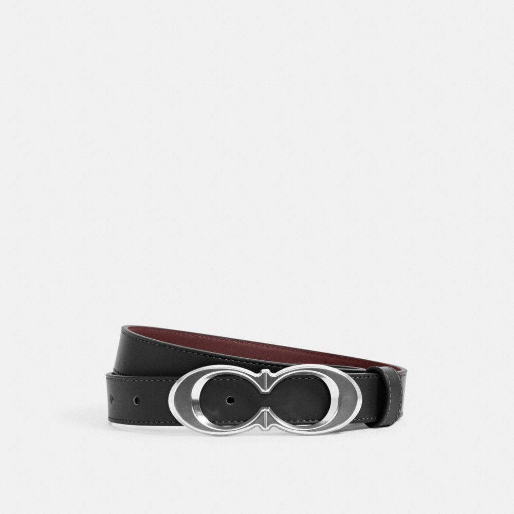 COACH C1725 - Signature Buckle Belt, 25 Mm SILVER/BLACK WINE