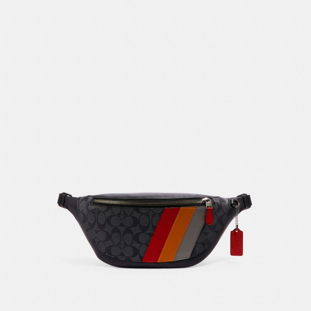 WARREN BELT BAG IN SIGNATURE CANVAS WITH DIAGONAL STRIPE - QB/CHARCOAL MULTI - COACH C1768