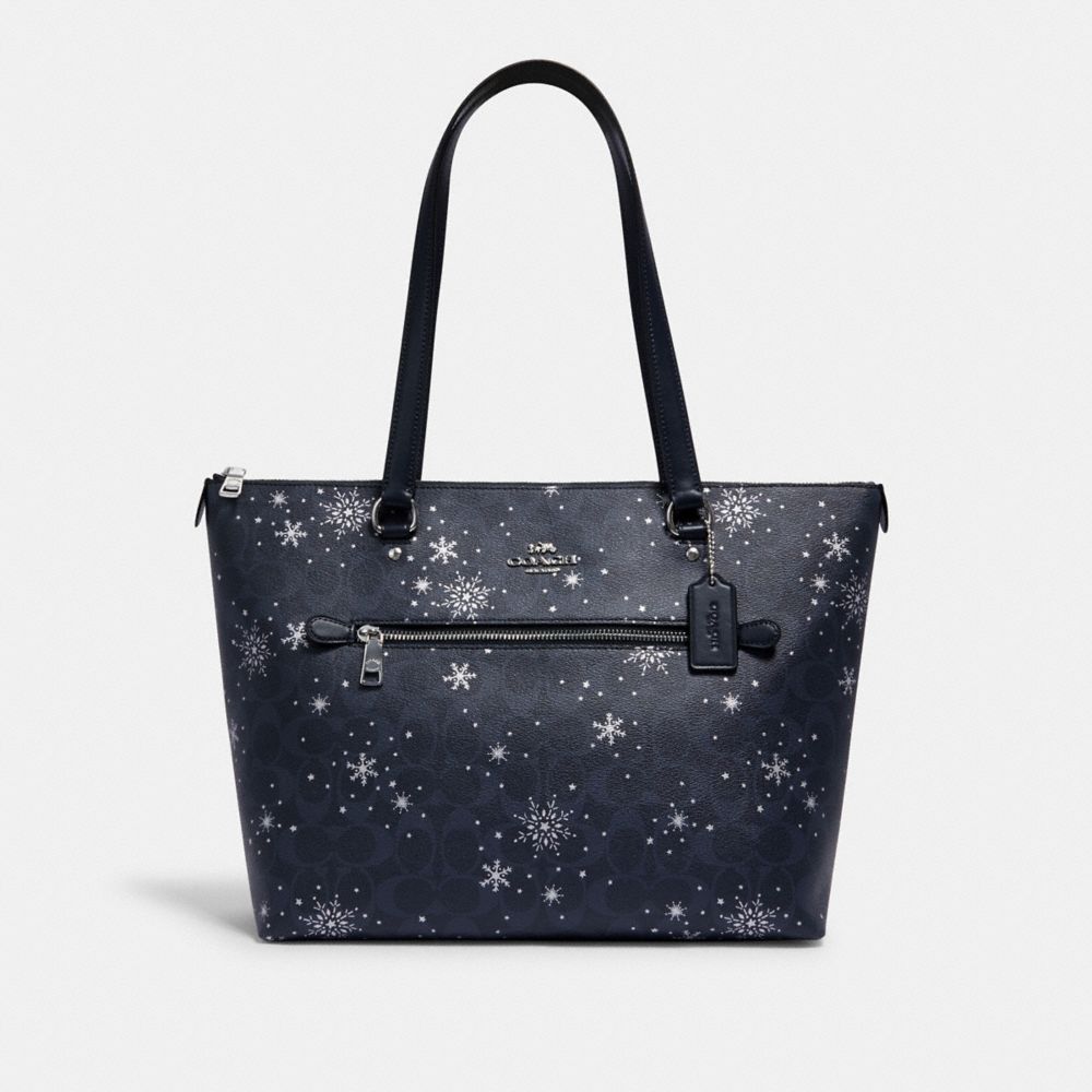 GALLERY TOTE IN SIGNATURE CANVAS WITH SNOWFLAKE PRINT - C1772 - SV/MIDNIGHT MULTI