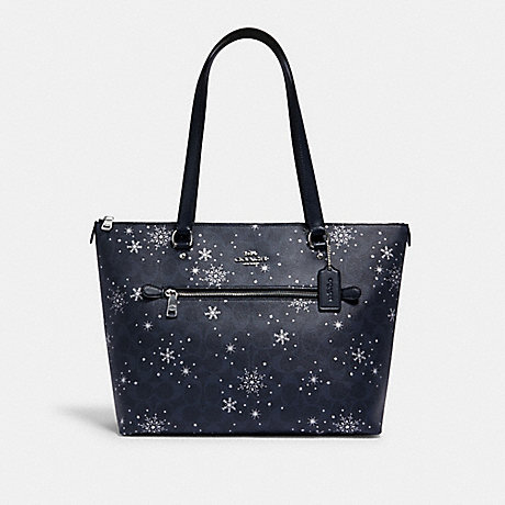 COACH GALLERY TOTE IN SIGNATURE CANVAS WITH SNOWFLAKE PRINT - SV/MIDNIGHT MULTI - C1772