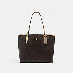 COACH CITY TOTE IN SIGNATURE CANVAS - IM/BROWN/METALLIC PALE GOLD - C1781