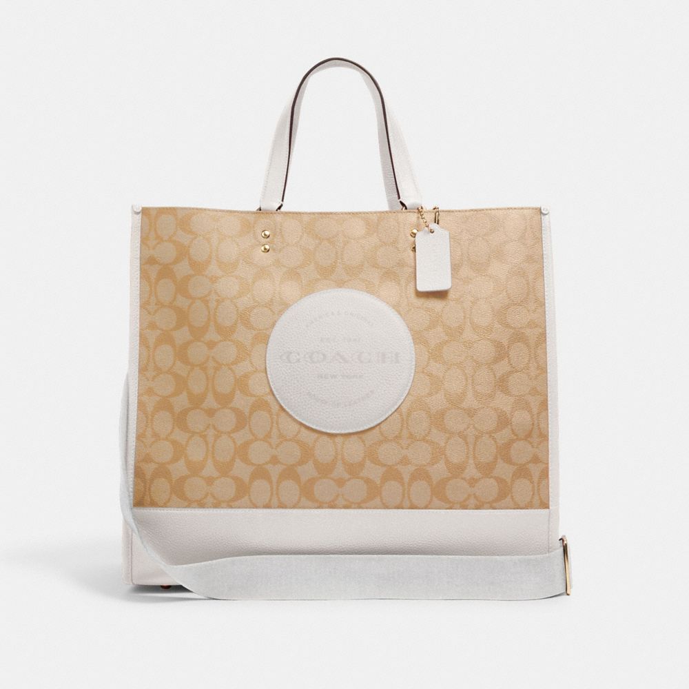 COACH C1789 Dempsey Tote 40 In Signature Canvas With Coach Patch Gold/Light Khaki Chalk