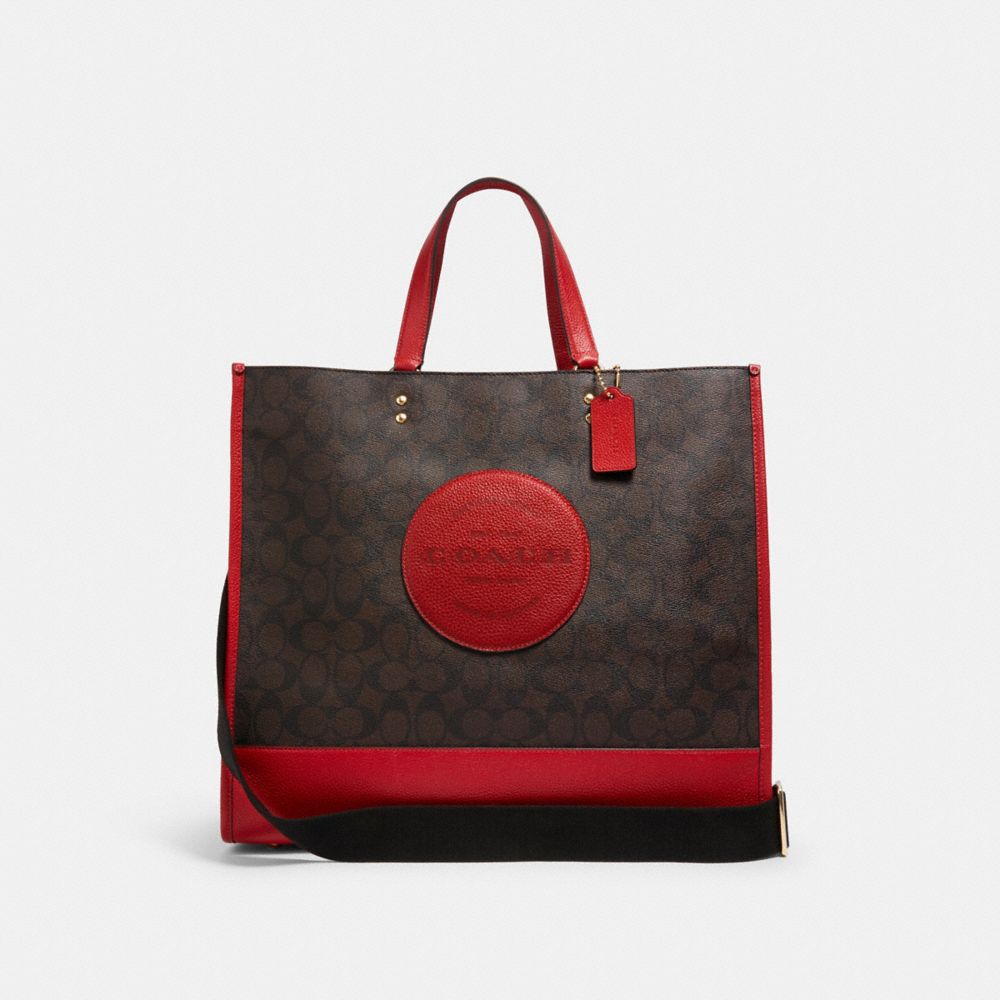 COACH C1789 DEMPSEY TOTE 40 IN SIGNATURE CANVAS WITH COACH PATCH IM/BROWN 1941 RED