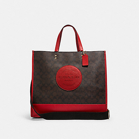COACH DEMPSEY TOTE 40 IN SIGNATURE CANVAS WITH COACH PATCH - IM/BROWN 1941 RED - C1789