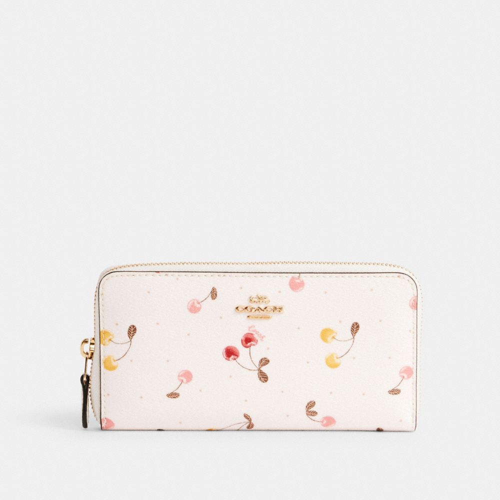 COACH ACCORDION ZIP WALLET WITH PAINTED CHERRY PRINT - IM/CHALK MULTI - C1813