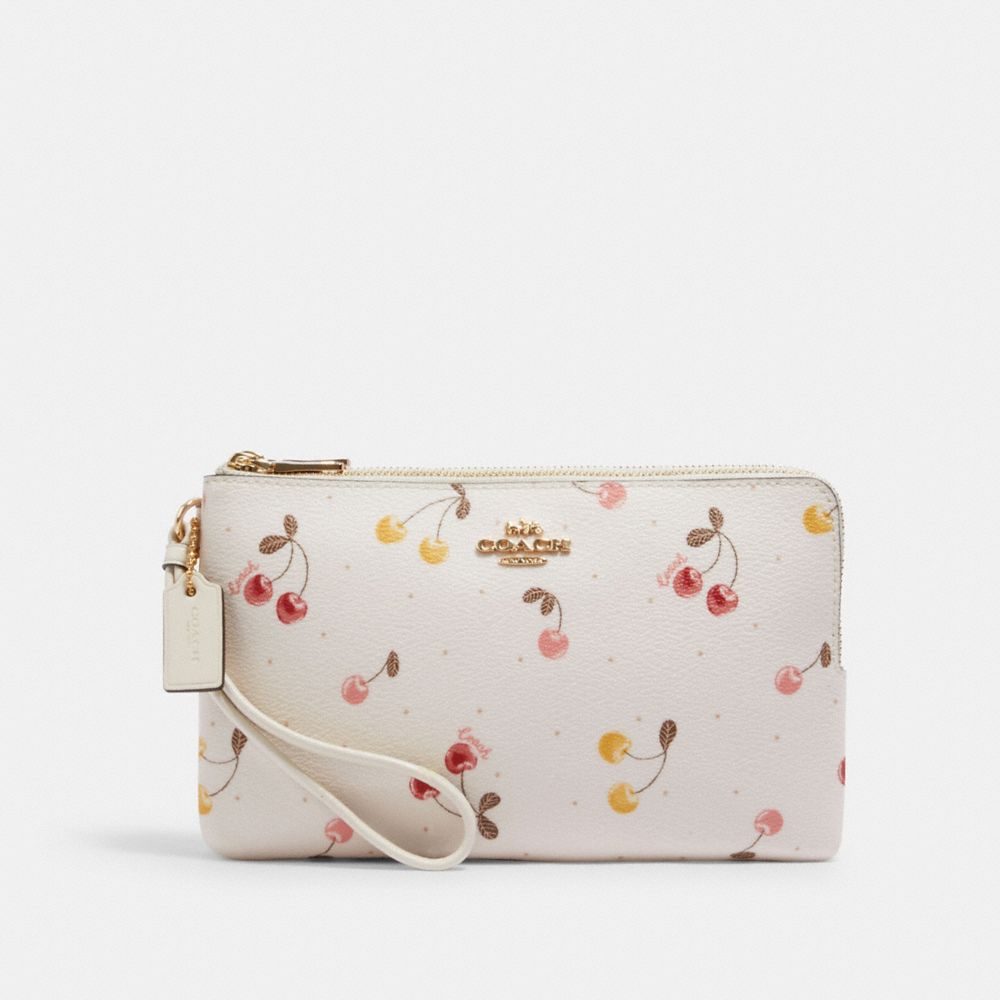COACH C1814 - DOUBLE ZIP WALLET WITH PAINTED CHERRY PRINT IM/CHALK MULTI