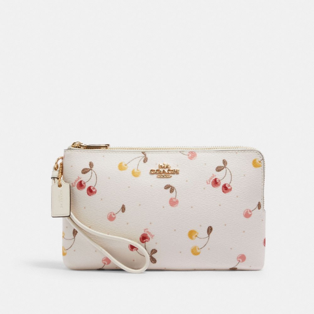 COACH C1814 DOUBLE ZIP WALLET WITH PAINTED CHERRY PRINT IM/CHALK MULTI