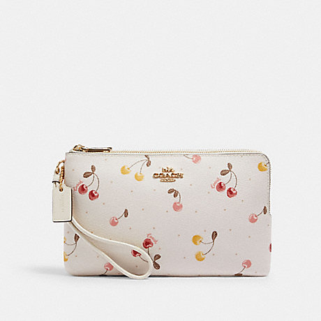COACH C1814 DOUBLE ZIP WALLET WITH PAINTED CHERRY PRINT IM/CHALK-MULTI