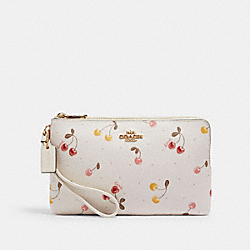 COACH C1814 Double Zip Wallet With Painted Cherry Print IM/CHALK MULTI