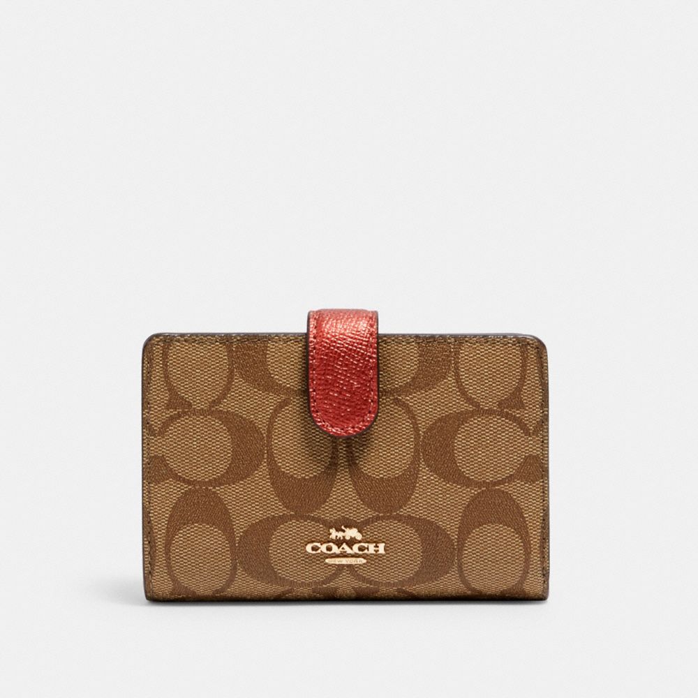 COACH C1828 MEDIUM CORNER ZIP WALLET IN SIGNATURE CANVAS IM/METALLIC CLAY