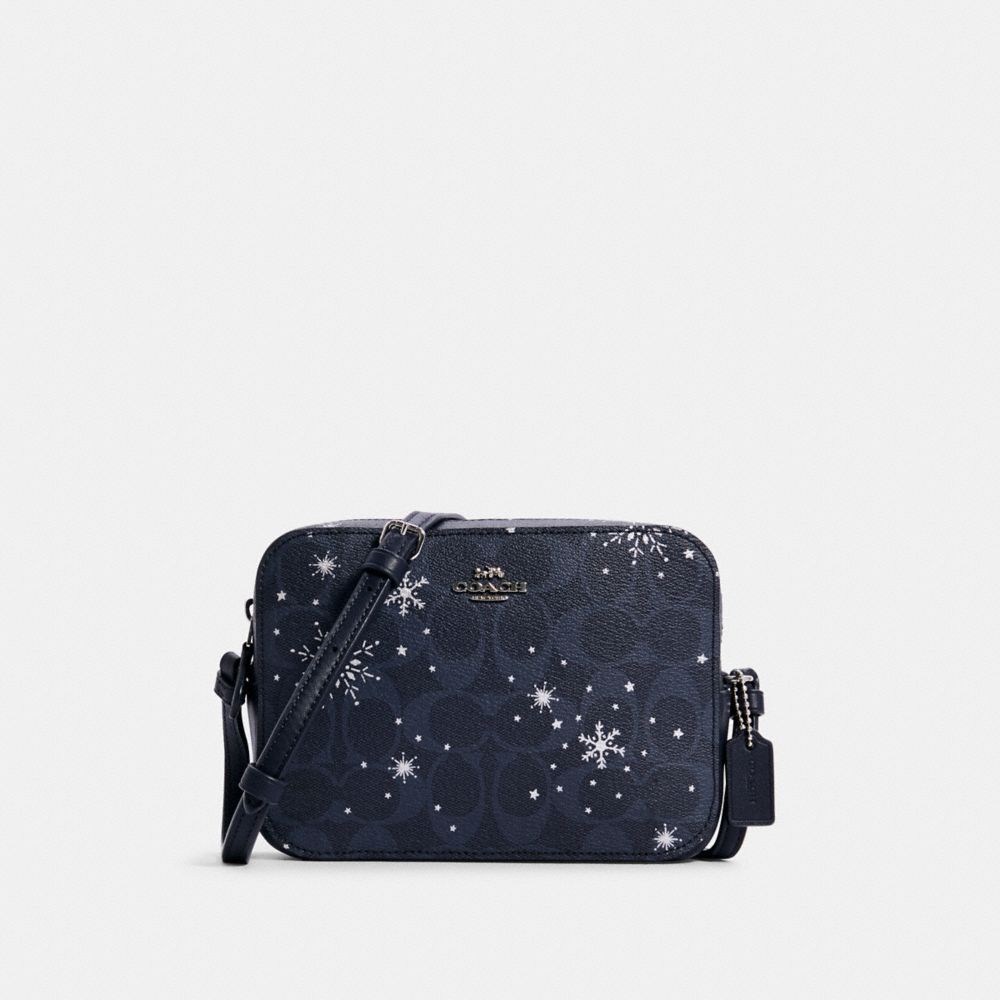 COACH C1834 Mini Camera Bag In Signature Canvas With Snowflake Print SV/MIDNIGHT MULTI