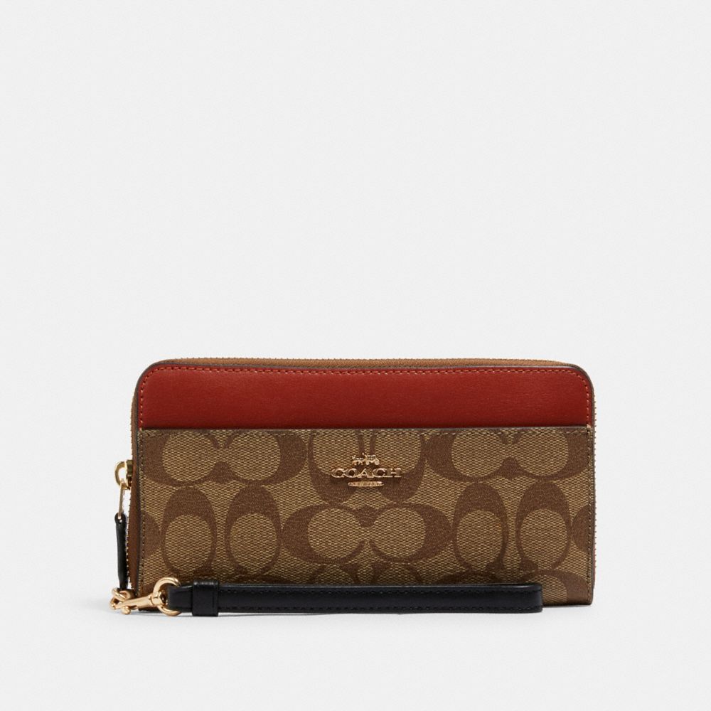 COACH C1858 - ACCORDION ZIP WALLET IN COLORBLOCK SIGNATURE CANVAS IM/KHAKI/TERRACOTTA MULTI