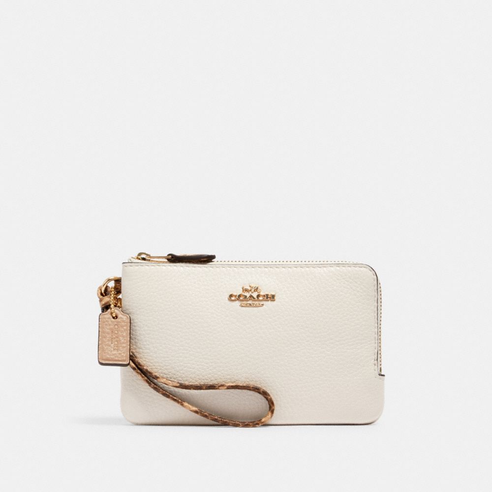 COACH Double Corner Zip Wristlet - GOLD/CHALK MULTI - C1860