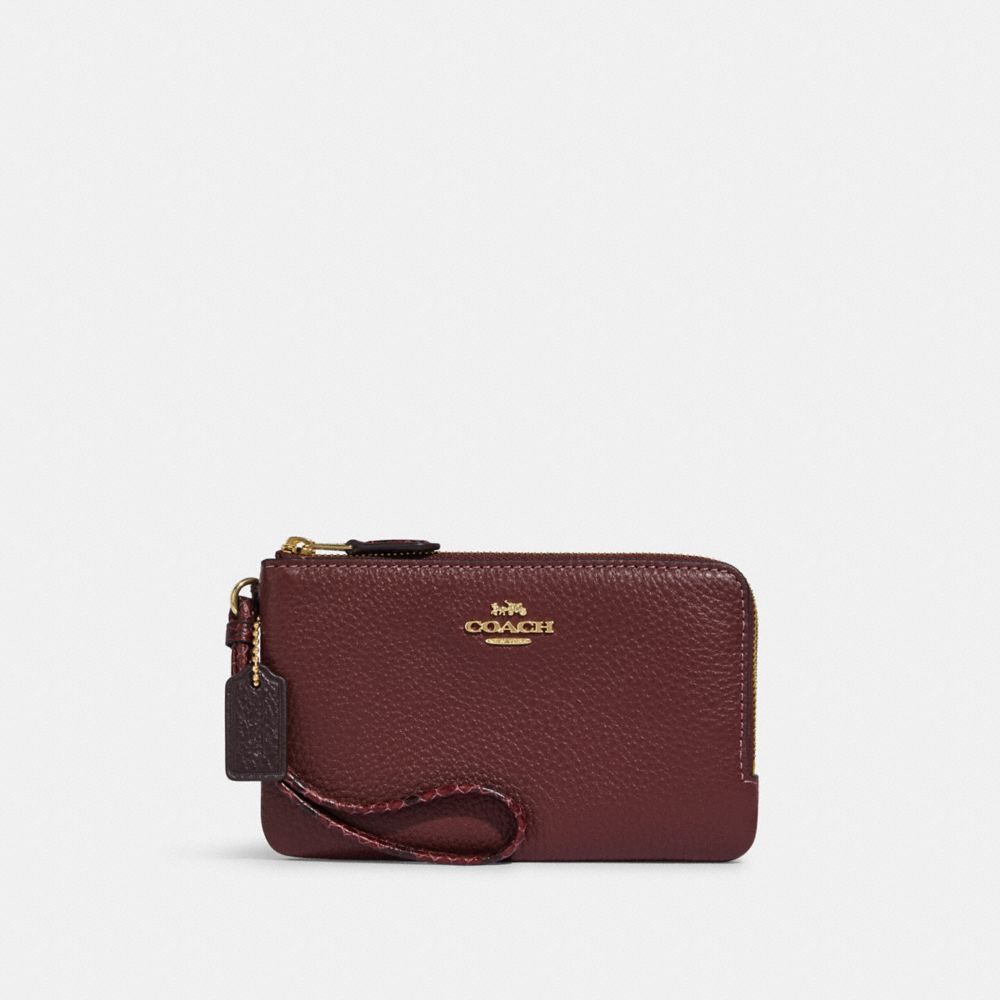 Double Corner Zip Wristlet - C1860 - Gold/Wine Multi