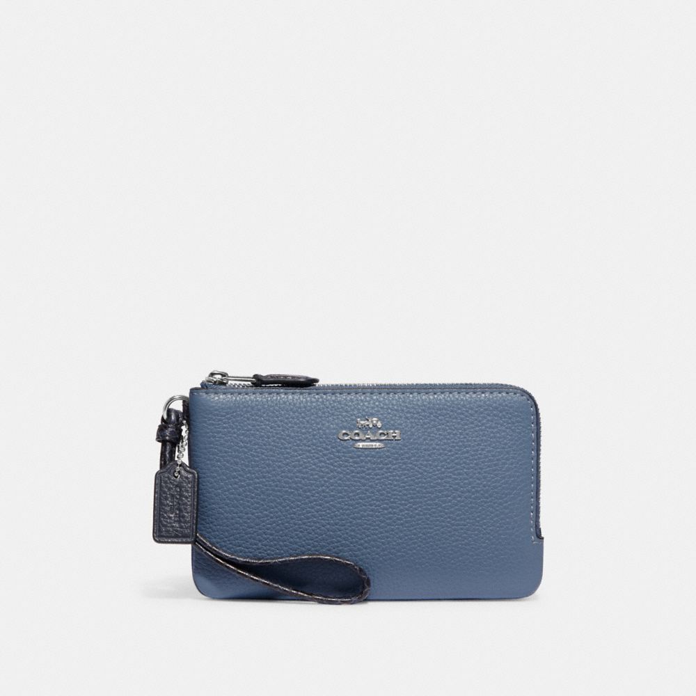 COACH C1860 Double Corner Zip Wristlet SV/Indigo Multi