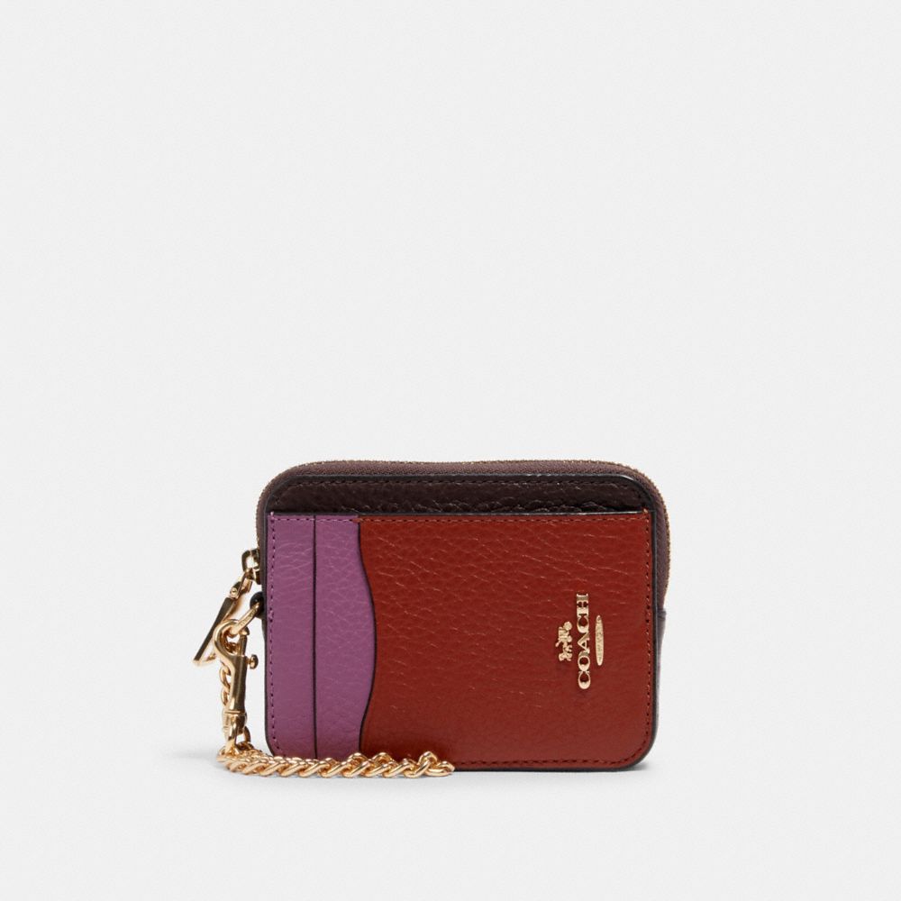 COACH C1886 - ZIP CARD CASE IN COLORBLOCK IM/TERRACOTTA/YELLOW MULTI