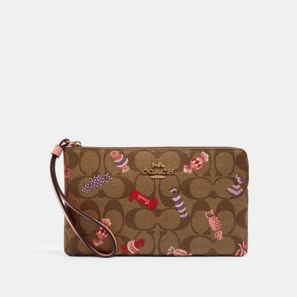 COACH C1892 LARGE CORNER ZIP WRISTLET IN SIGNATURE CANVAS WITH CANDY PRINT IM/KHAKI-MULTI