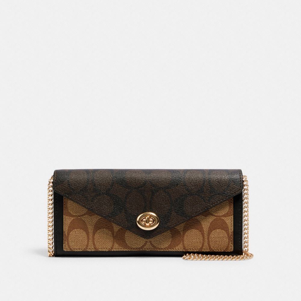 SLIM ENVELOPE WALLET WITH CHAIN IN BLOCKED SIGNATURE CANVAS - C1910 - IM/KHAKI BROWN MULTI