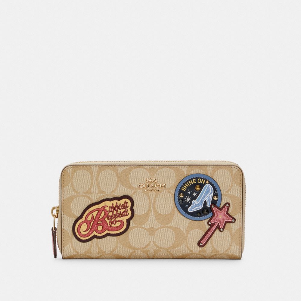 DISNEY X COACH ACCORDION ZIP WALLET IN SIGNATURE CANVAS WITH PATCHES - C1946 - IM/LIGHT KHAKI MULTI