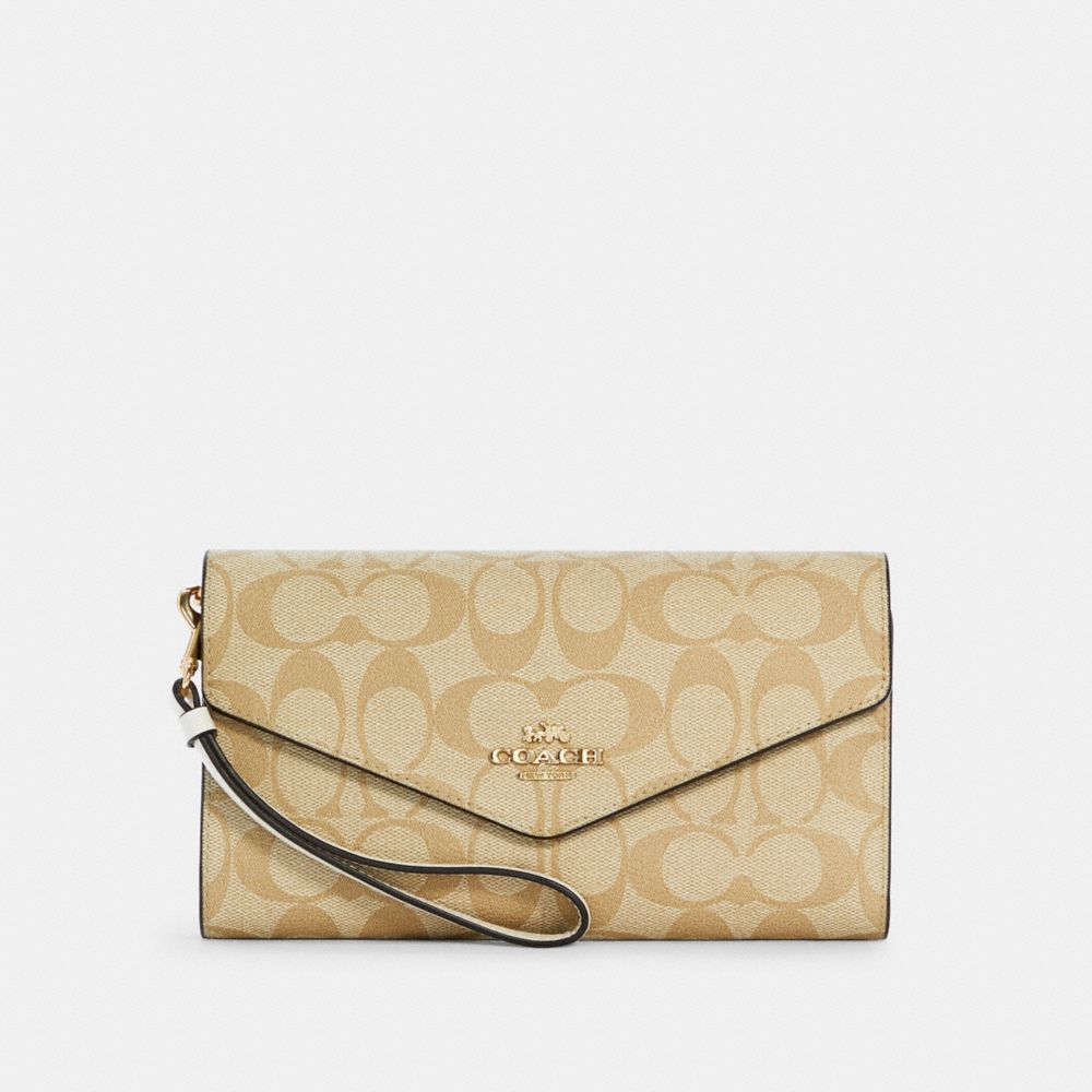 COACH C1962 Travel Envelope Wallet In Signature Canvas IM/LIGHT KHAKI CHALK