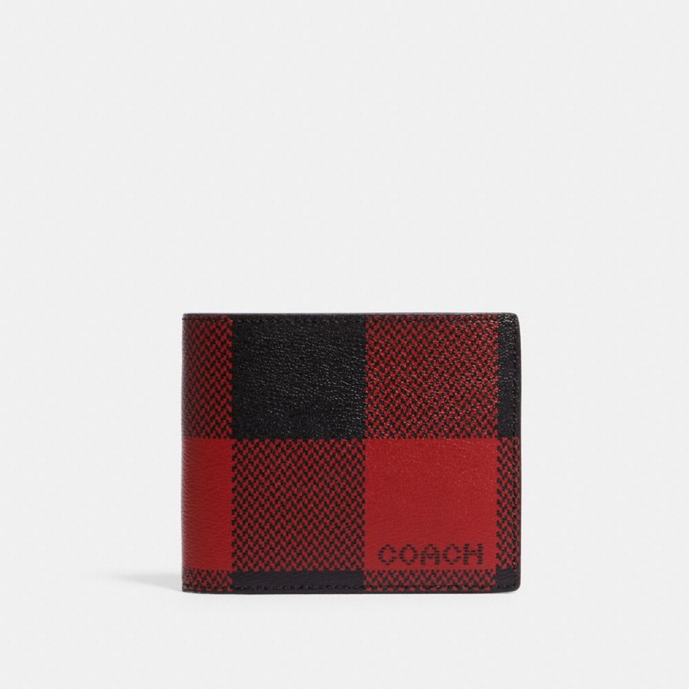 COACH C2016 3-IN-1 WALLET WITH BUFFALO PLAID PRINT QB/RED MULTI