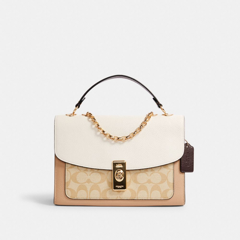 Lane Shoulder Bag In Colorblock Signature Canvas - C2174 - GOLD/LIGHT KHAKI MULTI