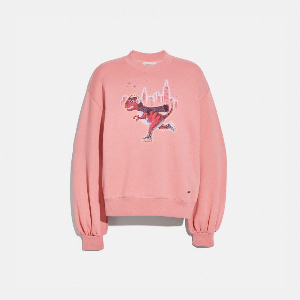 COACH C2205 - REXY CITY SKYLINE SWEATSHIRT WITH PUFF SLEEVE DARK PINK