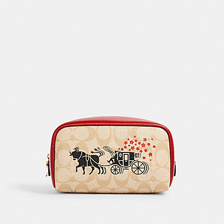 COACH LUNAR NEW YEAR SMALL BOXY COSMETIC CASE IN SIGNATURE CANVAS WITH OX AND CARRIAGE - IM/LIGHT KHAKI MULTI - C2257
