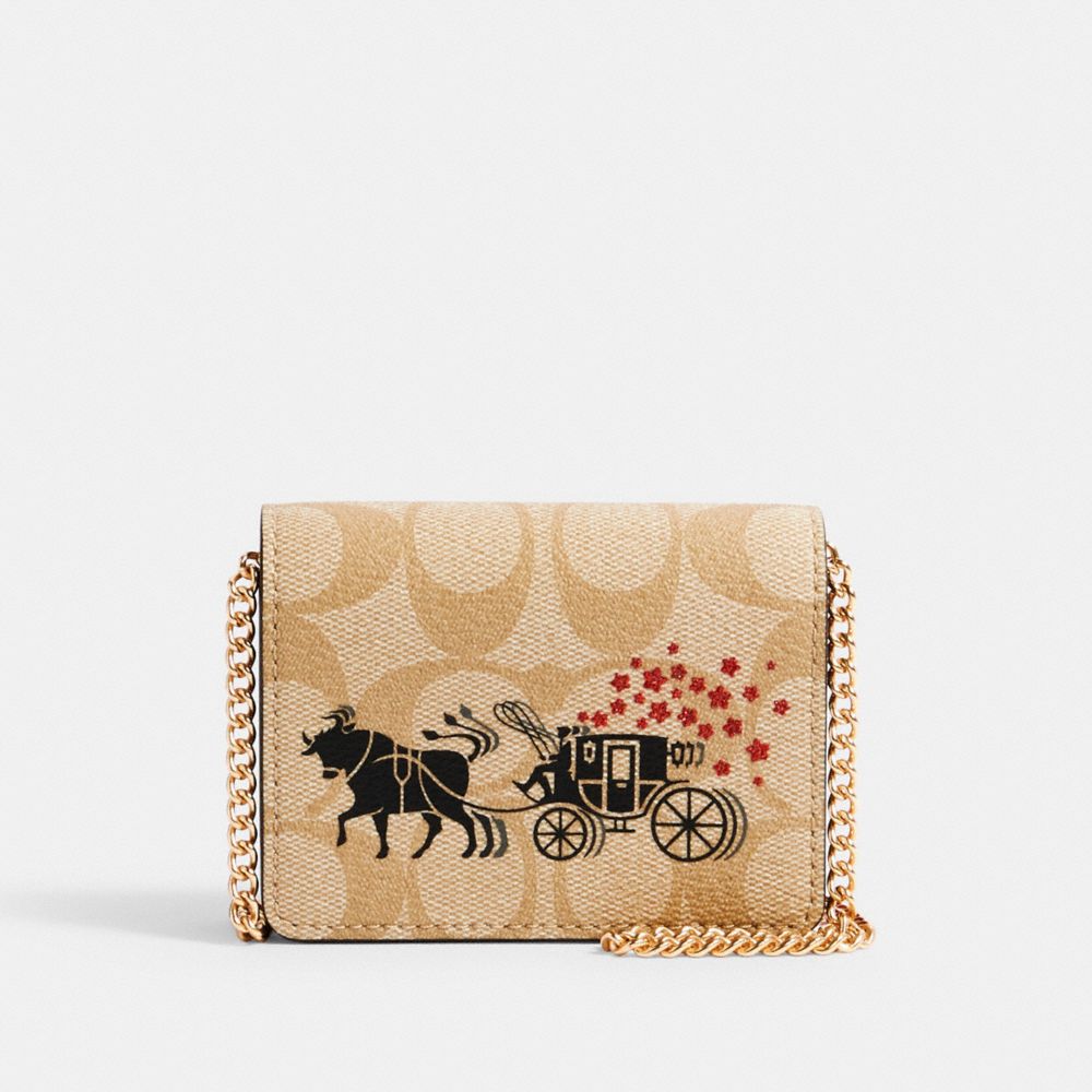 COACH LUNAR NEW YEAR MINI WALLET IN SIGNATURE CANVAS WITH OX AND CARRIAGE - IM/LIGHT KHAKI MULTI - C2258
