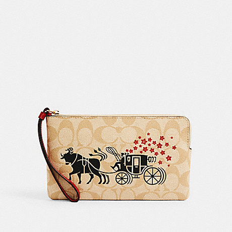 COACH C2259 LUNAR NEW YEAR LARGE CORNER ZIP WRISTLET IN SIGNATURE CANVAS WITH OX AND CARRIAGE IM/LIGHT-KHAKI-MULTI