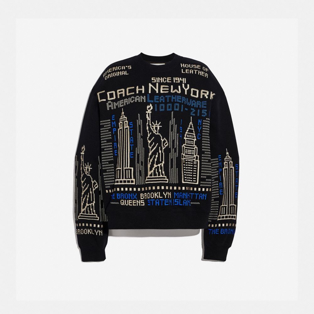 CITYSCAPE EMBROIDERED SWEATSHIRT - C2413 - BLACK